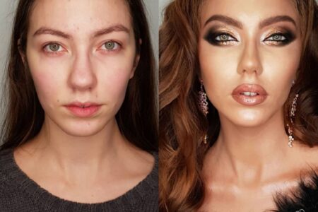 Фото девушки - прическа и макияж до и после. Автор - визажист, стилист, Диана Кулькова, студия красоты Style Wizard в Киеве.